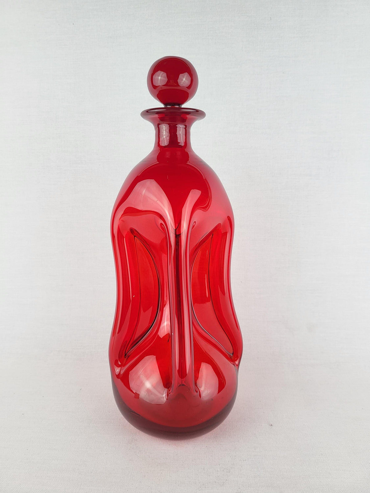 Vintage GLIMMA GLASBRUK Red "Kluk Kluk" Decanter Bottle Sweden 1960/ 70s