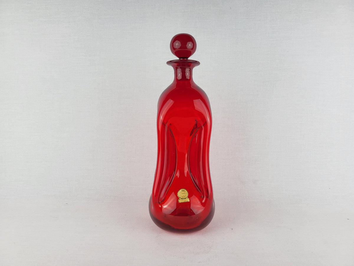 Vintage GLIMMA GLASBRUK Red "Kluk Kluk" Decanter Bottle Sweden 1960/ 70s