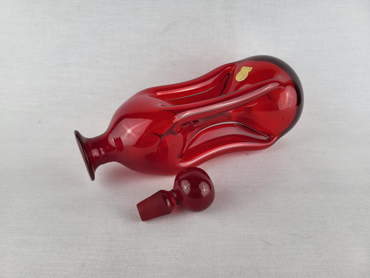 Vintage GLIMMA GLASBRUK Red "Kluk Kluk" Decanter Bottle Sweden 1960/ 70s