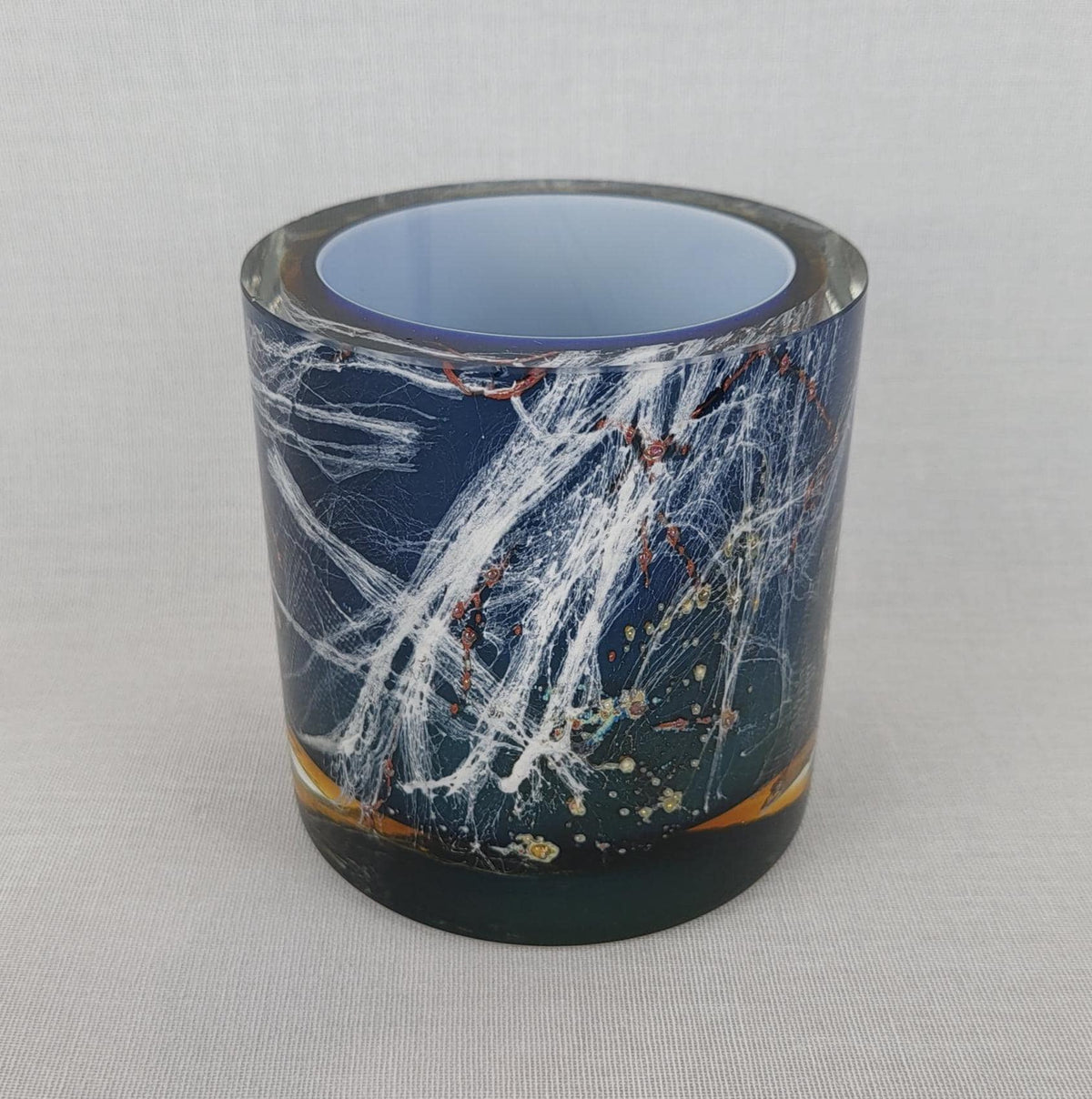 Rare Vintage JAROMÍR ŠPAČEK Sommerso Art Glass Vase with Metal & Fiber Inclusions, Czechoslovakia 1960s
