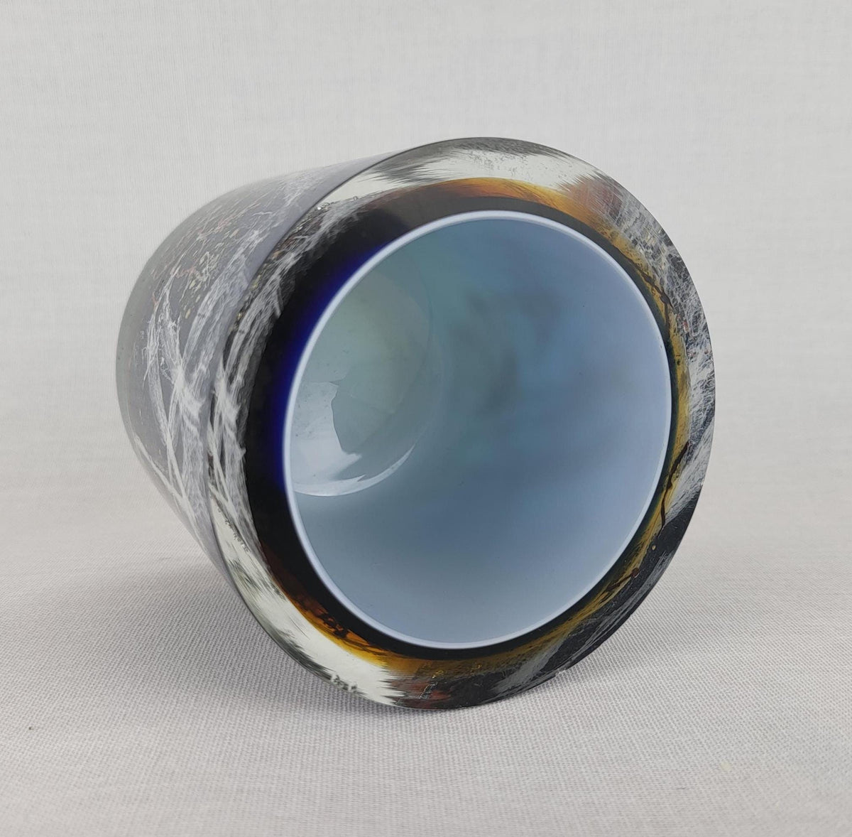 Rare Vintage JAROMÍR ŠPAČEK Sommerso Art Glass Vase with Metal & Fiber Inclusions, Czechoslovakia 1960s