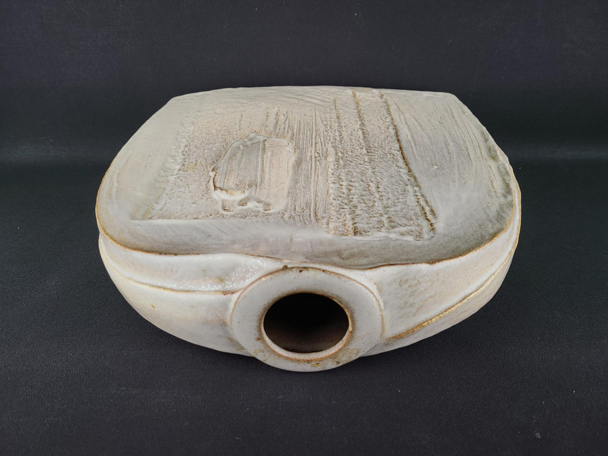 Vintage STEULER KERAMIK Beige Slab Vase Model 911 by Heiner Balzar from the Objekt Series West German Pottery 1980s
