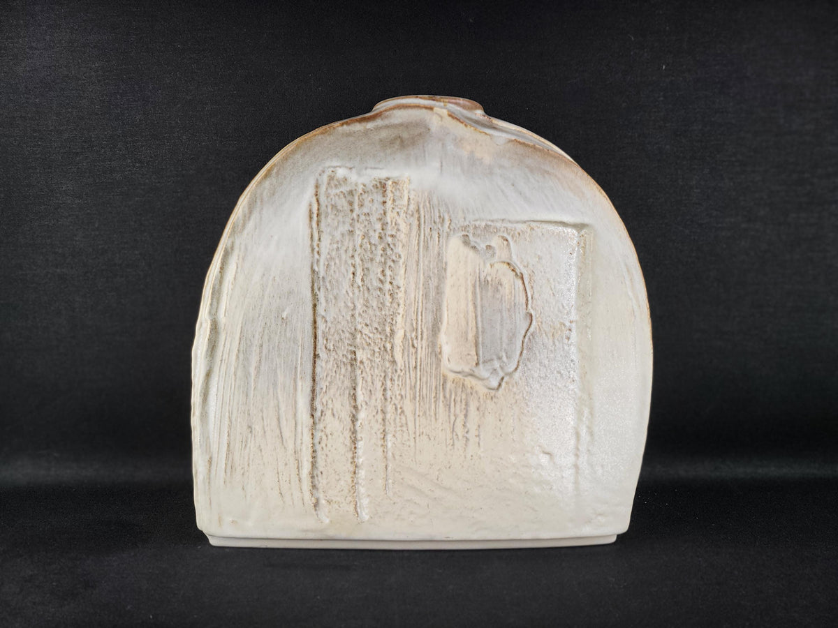 Vintage STEULER KERAMIK Beige Slab Vase Model 911 by Heiner Balzar from the Objekt Series West German Pottery 1980s