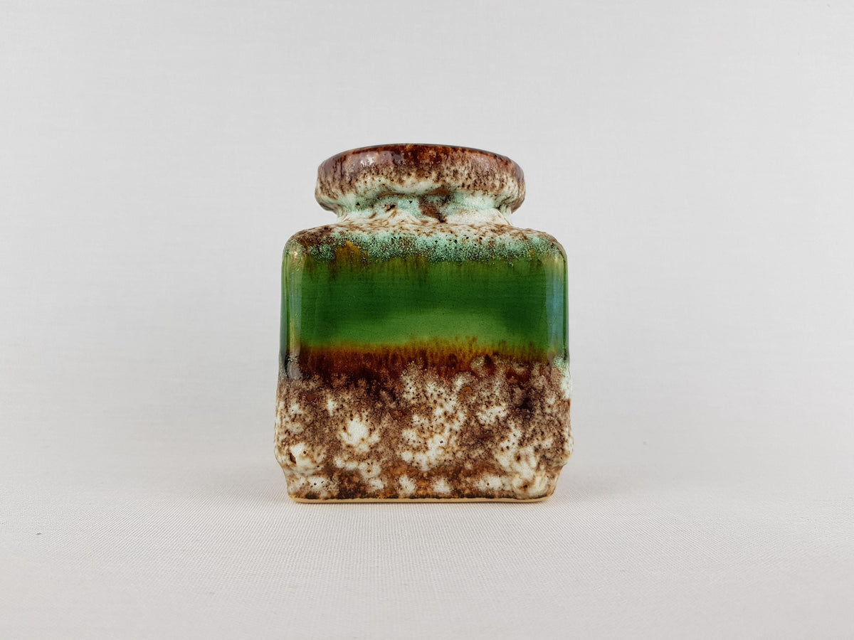 Vintage JOPEKO KERAMIK Square Green Fat Lava Vase "Prag" Decor 907 10 West German Pottery 1970s