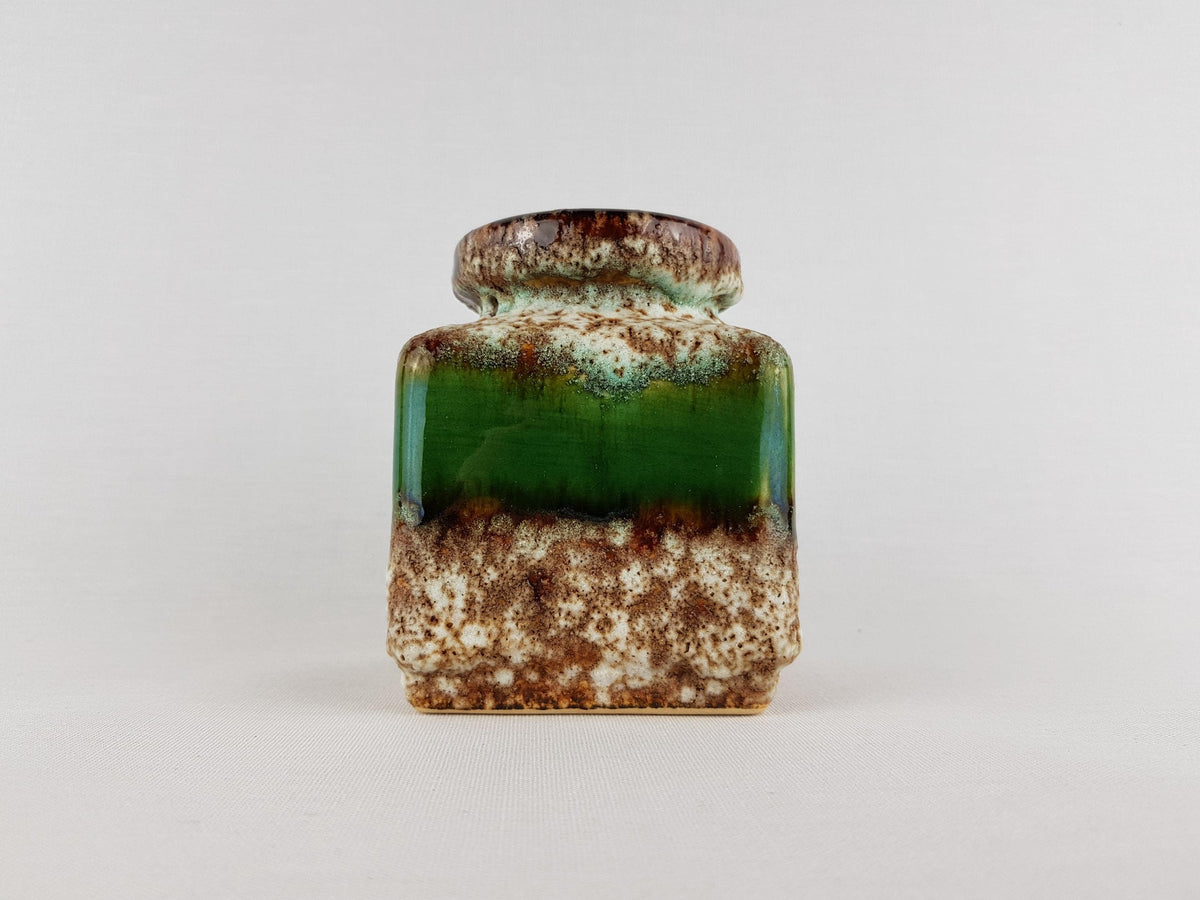 Vintage JOPEKO KERAMIK Square Green Fat Lava Vase "Prag" Decor 907 10 West German Pottery 1970s
