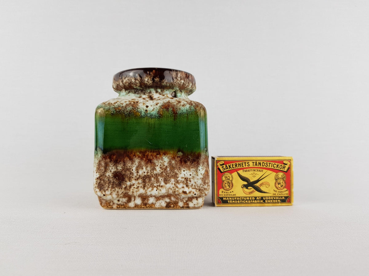 Vintage JOPEKO KERAMIK Square Green Fat Lava Vase "Prag" Decor 907 10 West German Pottery 1970s
