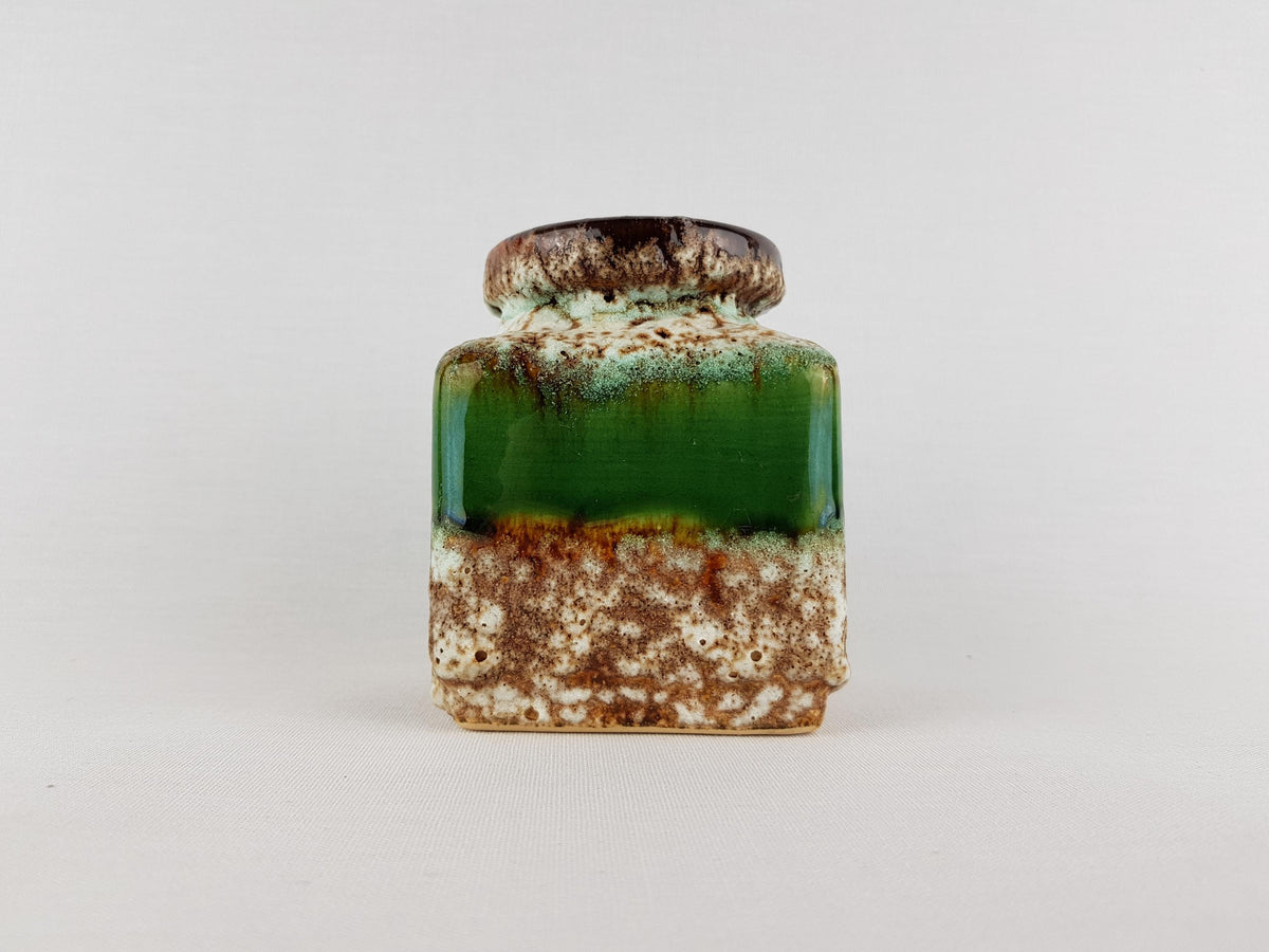 Vintage JOPEKO KERAMIK Square Green Fat Lava Vase "Prag" Decor 907 10 West German Pottery 1970s