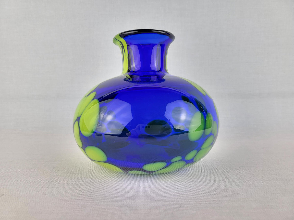 Vintage CHLUM U TŘEBONĚ Blue & Green Art Glass Vase by Jan Gabrhel, Czechoslovakia 1970s