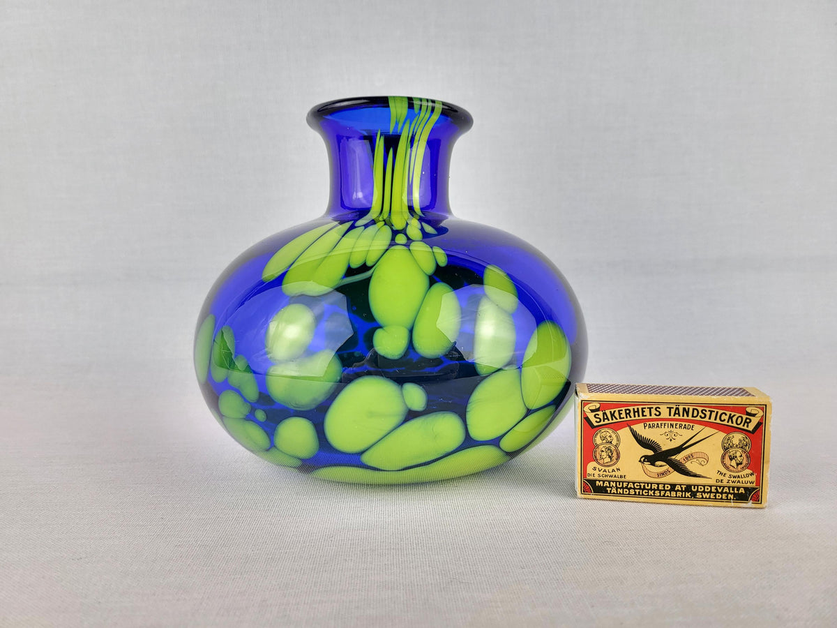 Vintage CHLUM U TŘEBONĚ Blue & Green Art Glass Vase by Jan Gabrhel, Czechoslovakia 1970s