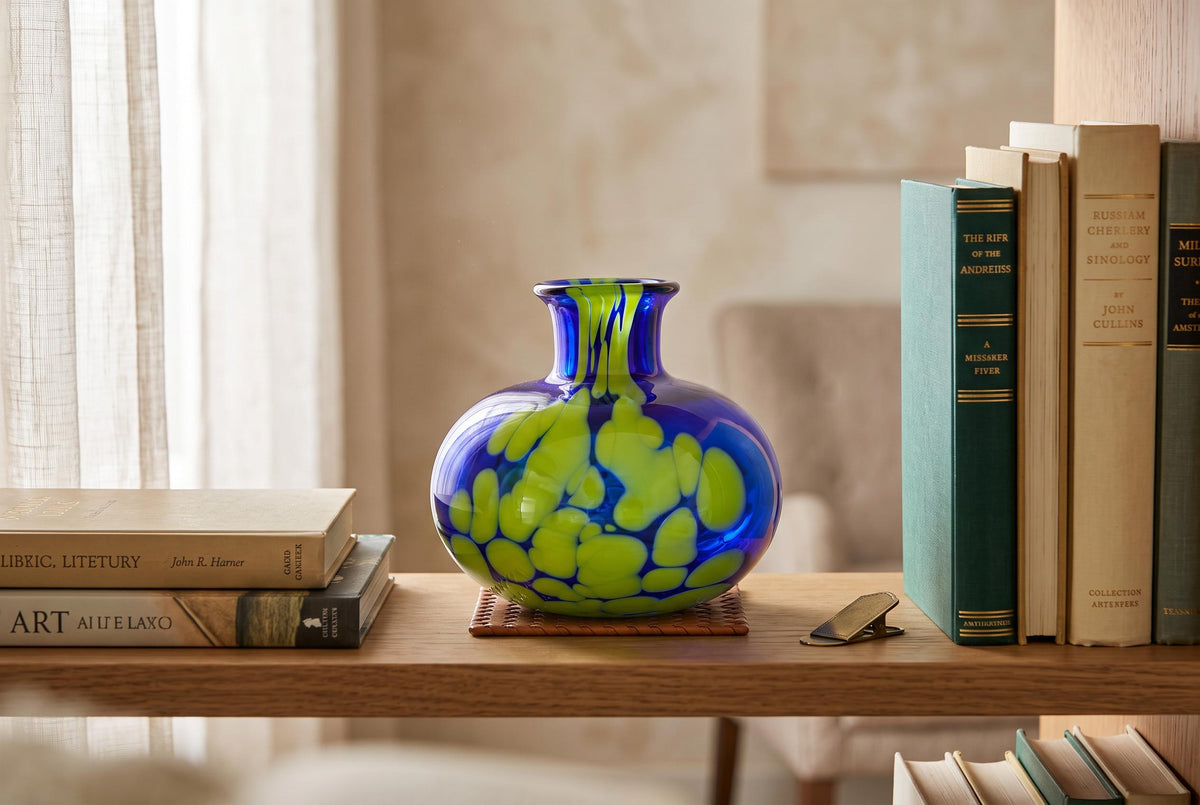 Vintage CHLUM U TŘEBONĚ Blue & Green Art Glass Vase by Jan Gabrhel, Czechoslovakia 1970s