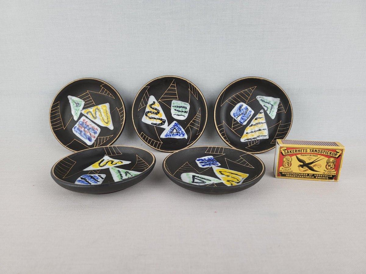Vintage Set of 5 RUSCHA Keramik Marocco 712 Coasters / Small Dishes, West German Pottery 1960s
