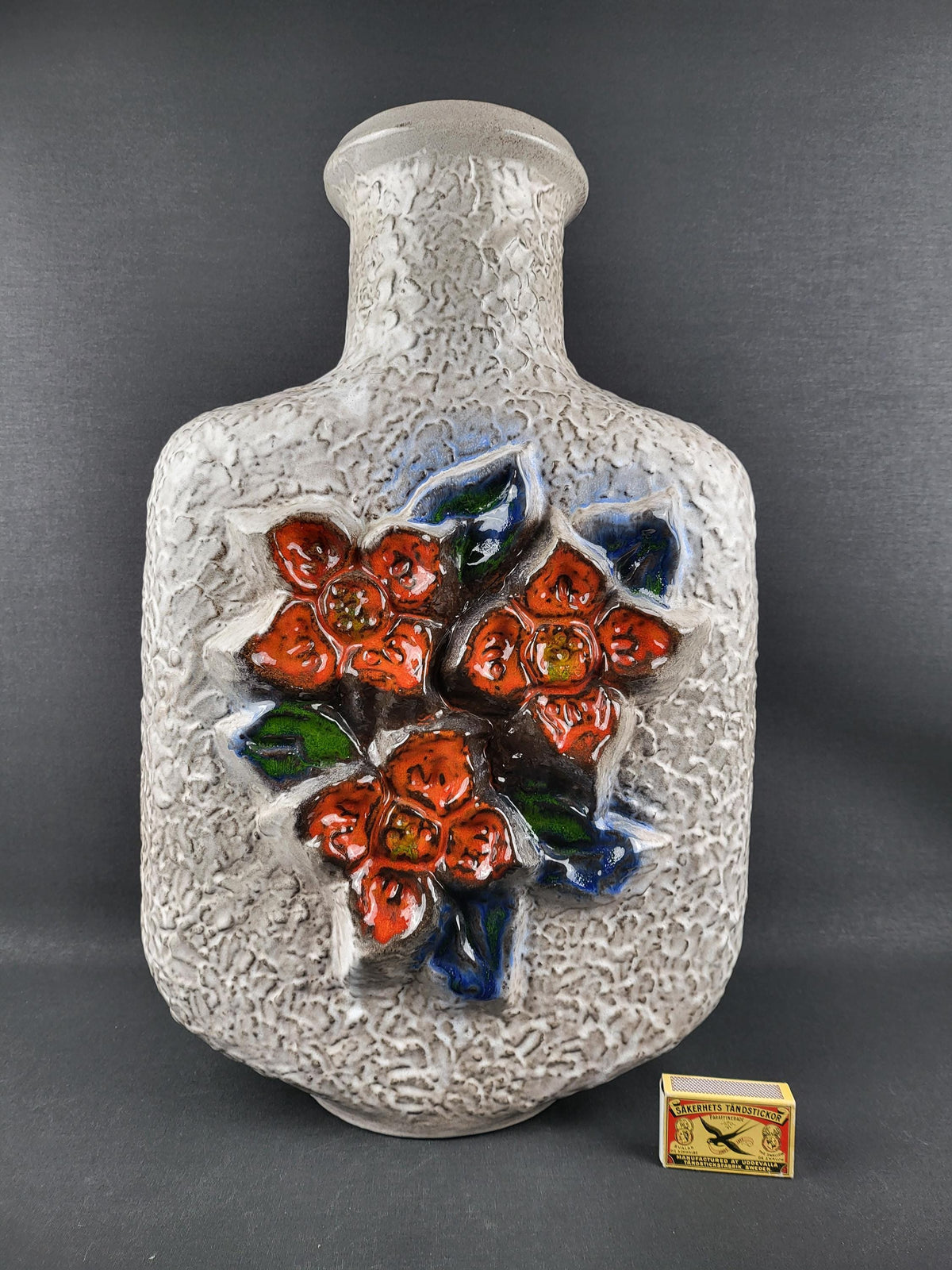 Vintage CARSTENS KERAMIK XXL Floor Vase with Flower Decor 1960s West German Pottery