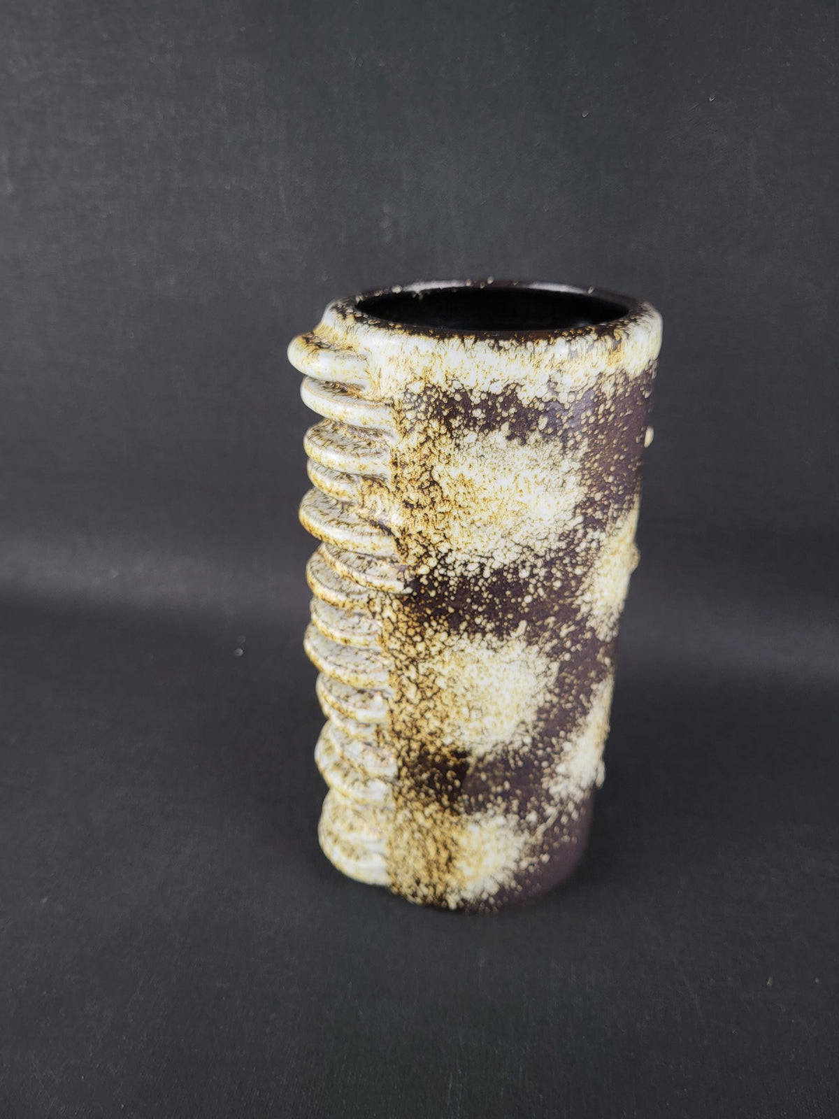 Vintage DUMLER UND BREIDEN Brown and Beige Vase Studio 61 with "City" Decor 1960s