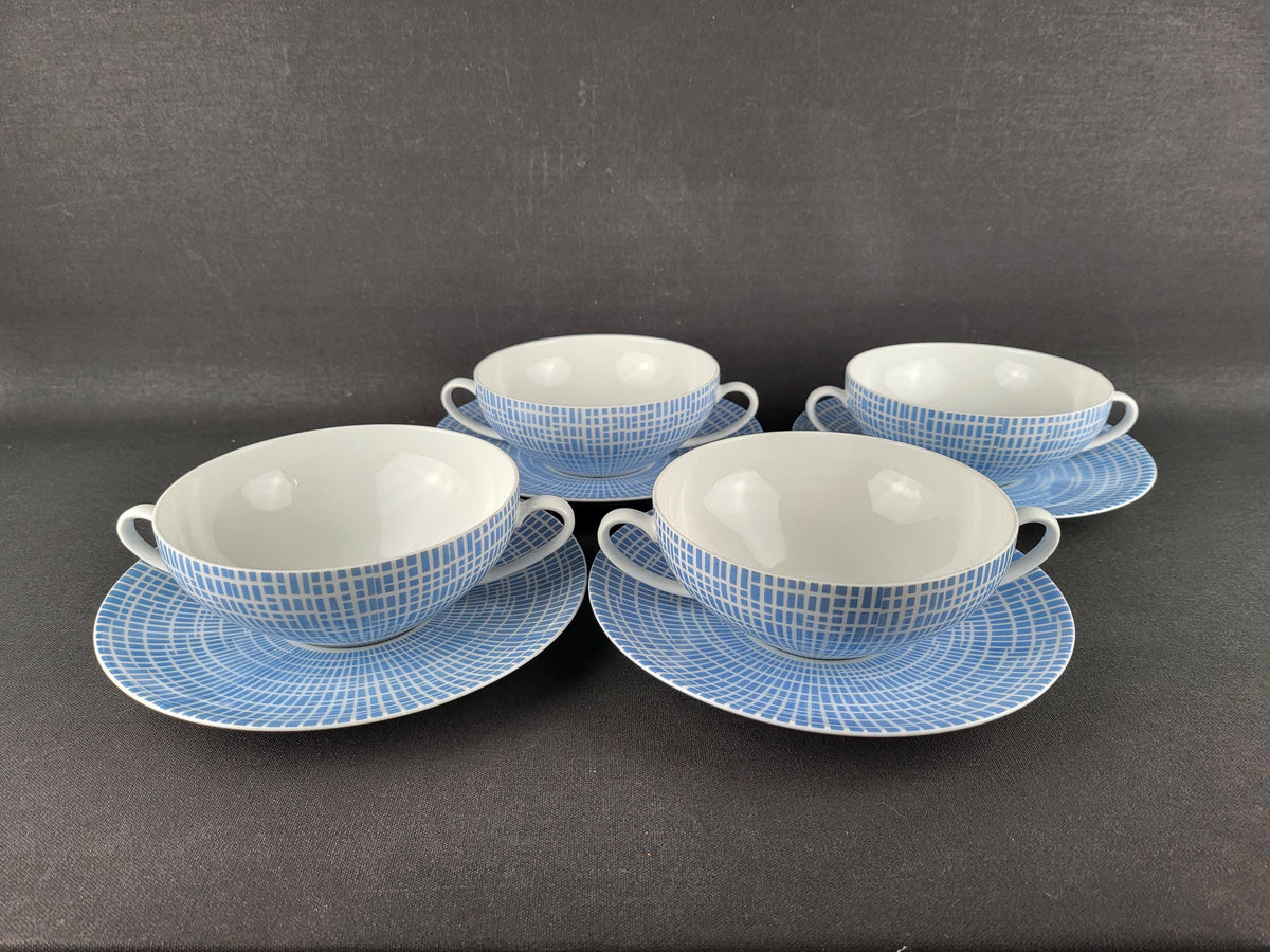 Vintage Porzellanfabrik Arzberg "Azurblau" Soup Bowl Set by Heinrich Löffelhardt West Germany 1950s