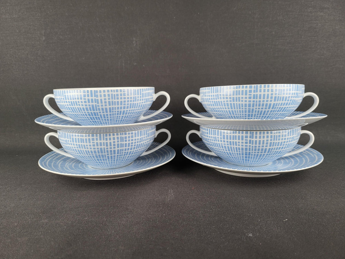 Vintage Porzellanfabrik Arzberg "Azurblau" Soup Bowl Set by Heinrich Löffelhardt West Germany 1950s