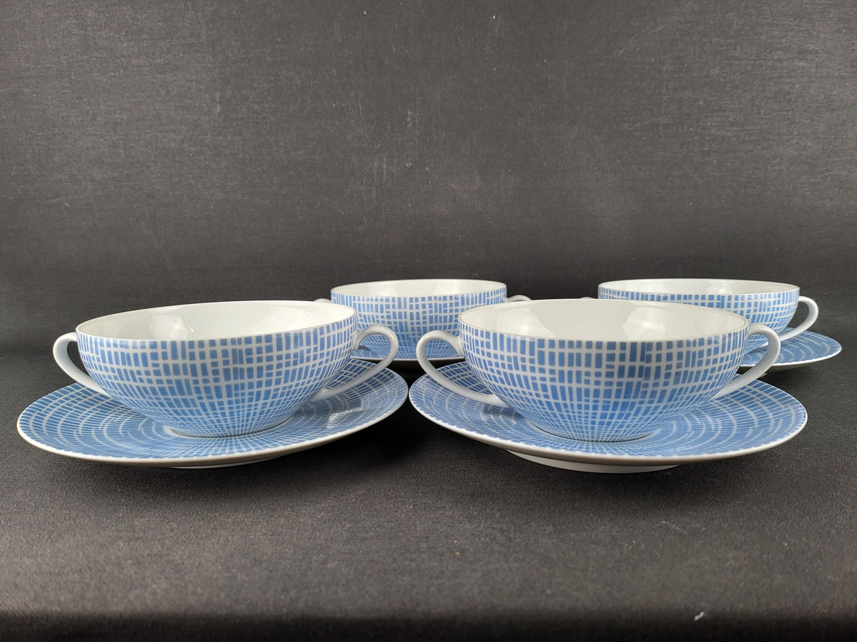 Vintage Porzellanfabrik Arzberg "Azurblau" Soup Bowl Set by Heinrich Löffelhardt West Germany 1950s