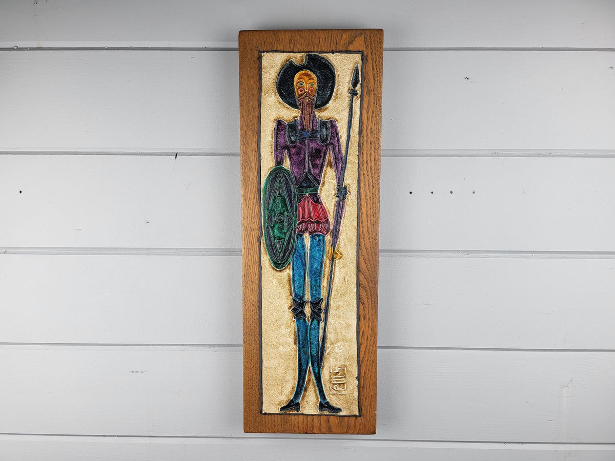 Vintage REM’S Don Quichot Leather & Oil Wall Art Tableau France 1970s