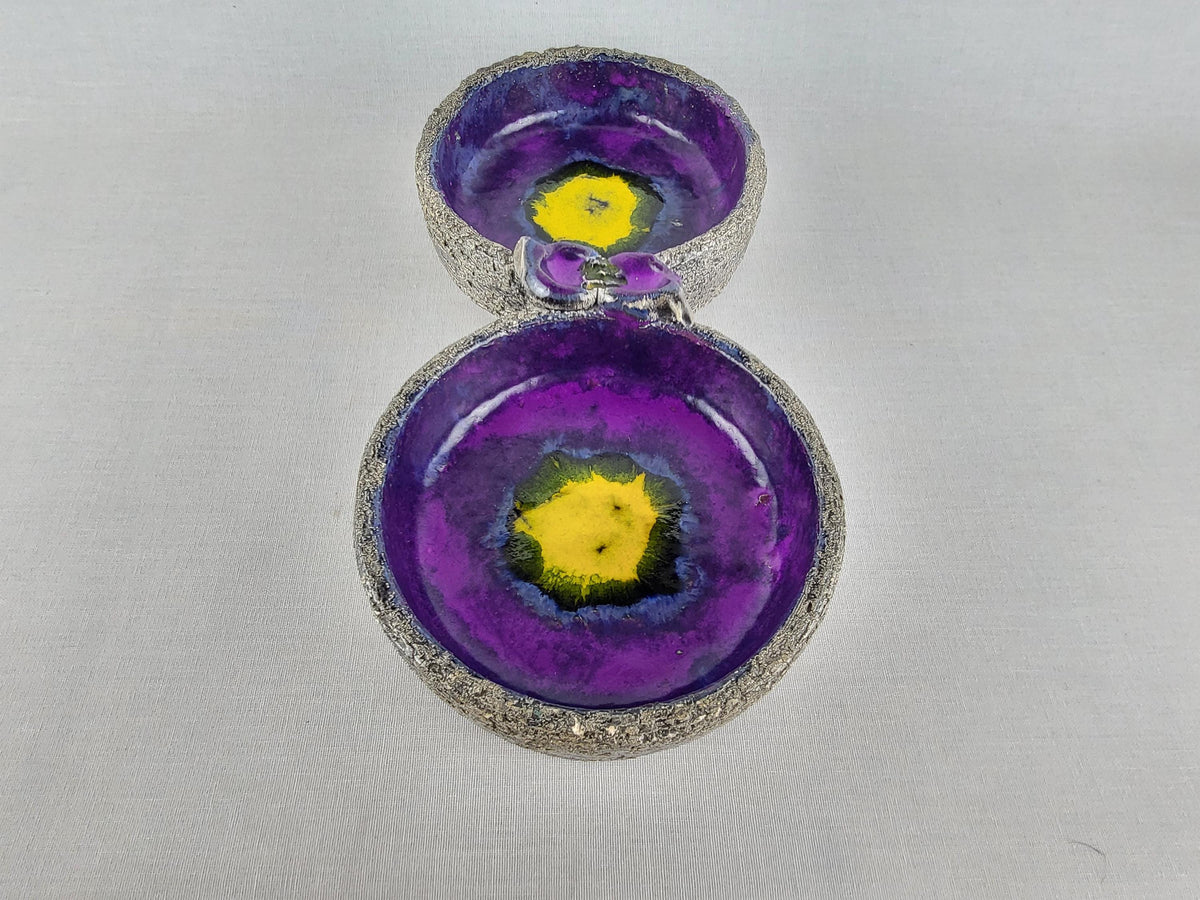 Vintage VAN ERP Double Bowl Purple Yellow Dutch Studio Pottery 1960s 1970s
