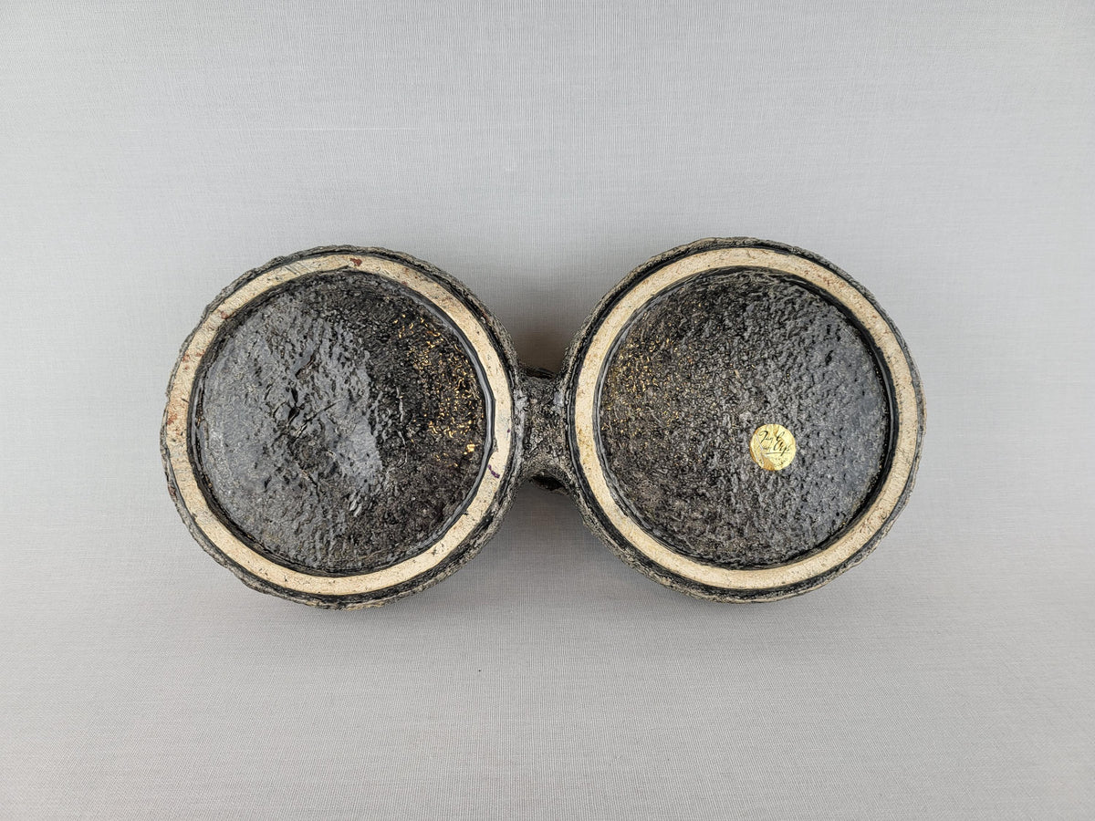 Vintage VAN ERP Double Bowl Purple Yellow Dutch Studio Pottery 1960s 1970s
