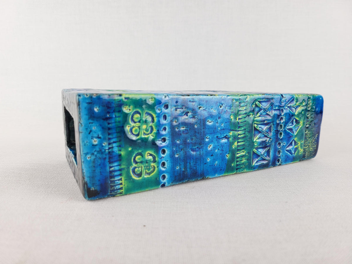 Vintage BITOSSI Rimini Blu Rectangular Vase by Aldo Londi Italian Pottery 1960s