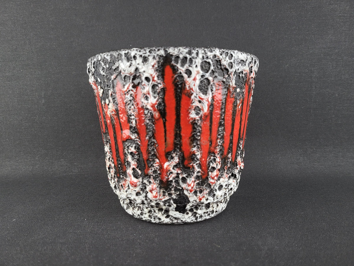 Vintage SCHEURICH KERAMIK Black and White Fat Lava Planter/Flower Cache Pot with Lora decor 806-14 West German Pottery 1970s