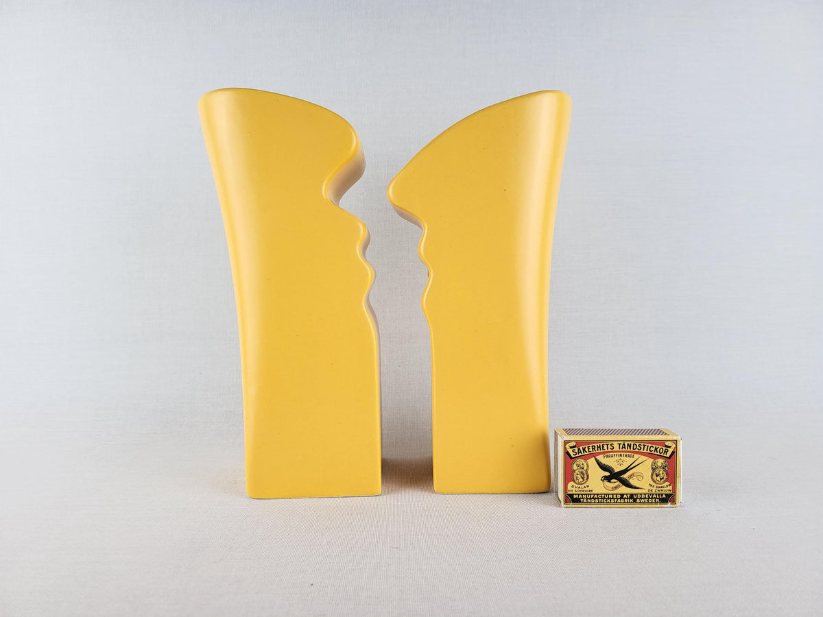 Vintage ASA SELECTION Set of 2 Yellow "Kiss" Face Vases German Postmodern Pottery 1980s