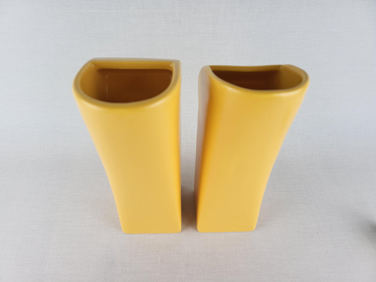 Vintage ASA SELECTION Set of 2 Yellow "Kiss" Face Vases German Postmodern Pottery 1980s