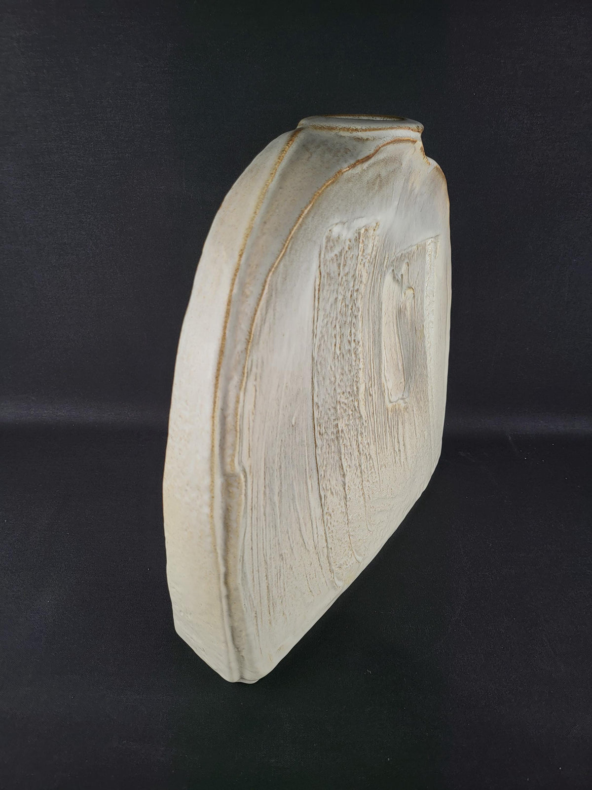 Vintage STEULER KERAMIK Beige Slab Vase Model 911 by Heiner Balzar from the Objekt Series West German Pottery 1980s