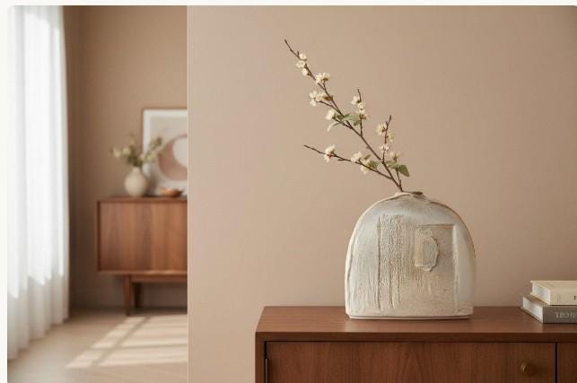 Vintage STEULER KERAMIK Beige Slab Vase Model 911 by Heiner Balzar from the Objekt Series West German Pottery 1980s