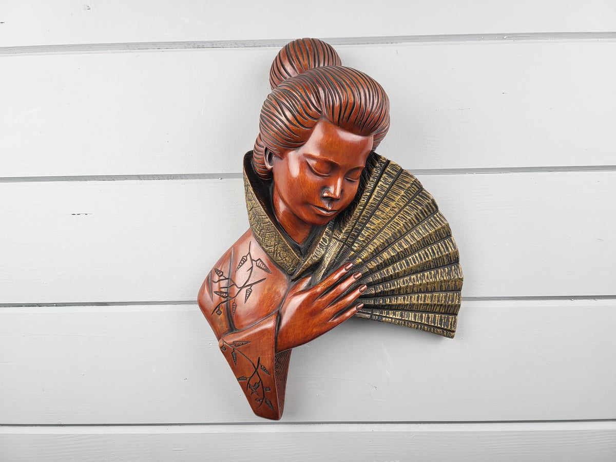 Vintage ACHATIT WERKSTÄTTEN Asian Lady Wall Mask By Hans Schirmer from West Germany 1950s