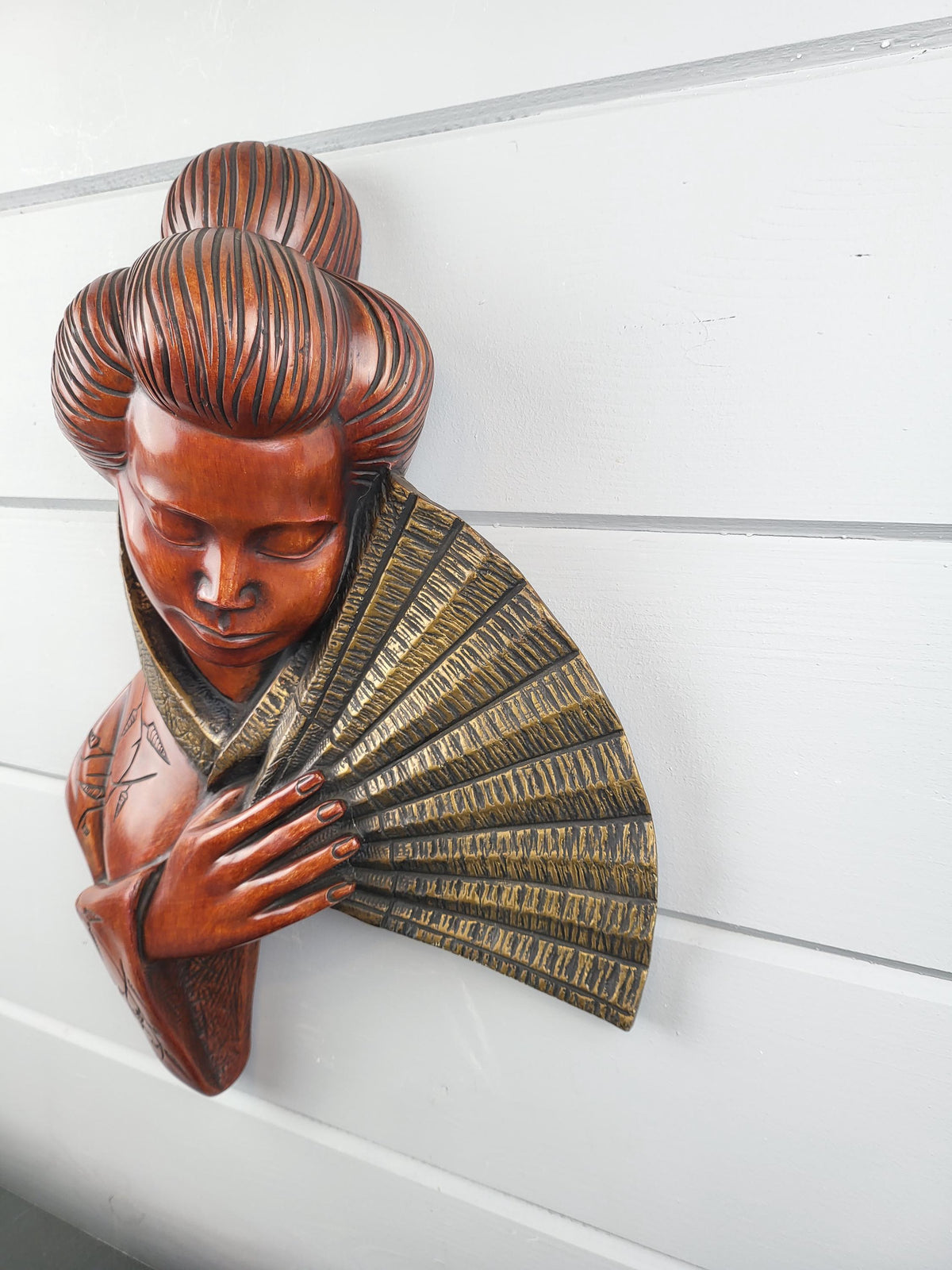 Vintage ACHATIT WERKSTÄTTEN Asian Lady Wall Mask By Hans Schirmer from West Germany 1950s