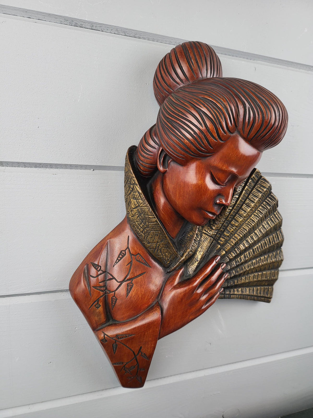 Vintage ACHATIT WERKSTÄTTEN Asian Lady Wall Mask By Hans Schirmer from West Germany 1950s