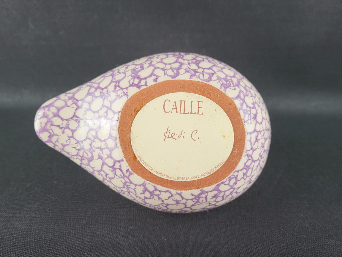 Vintage HEIDI CAILLARD La Pintade Quail White Pink Ceramic Bird Les Céramiques de Lussan France 1970's