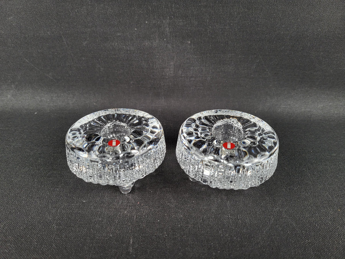 Vintage IITTALA Transparant Set of 2 Candleholders "Ultima Thule" Series By Tapio Wirkkala 1960s Finland