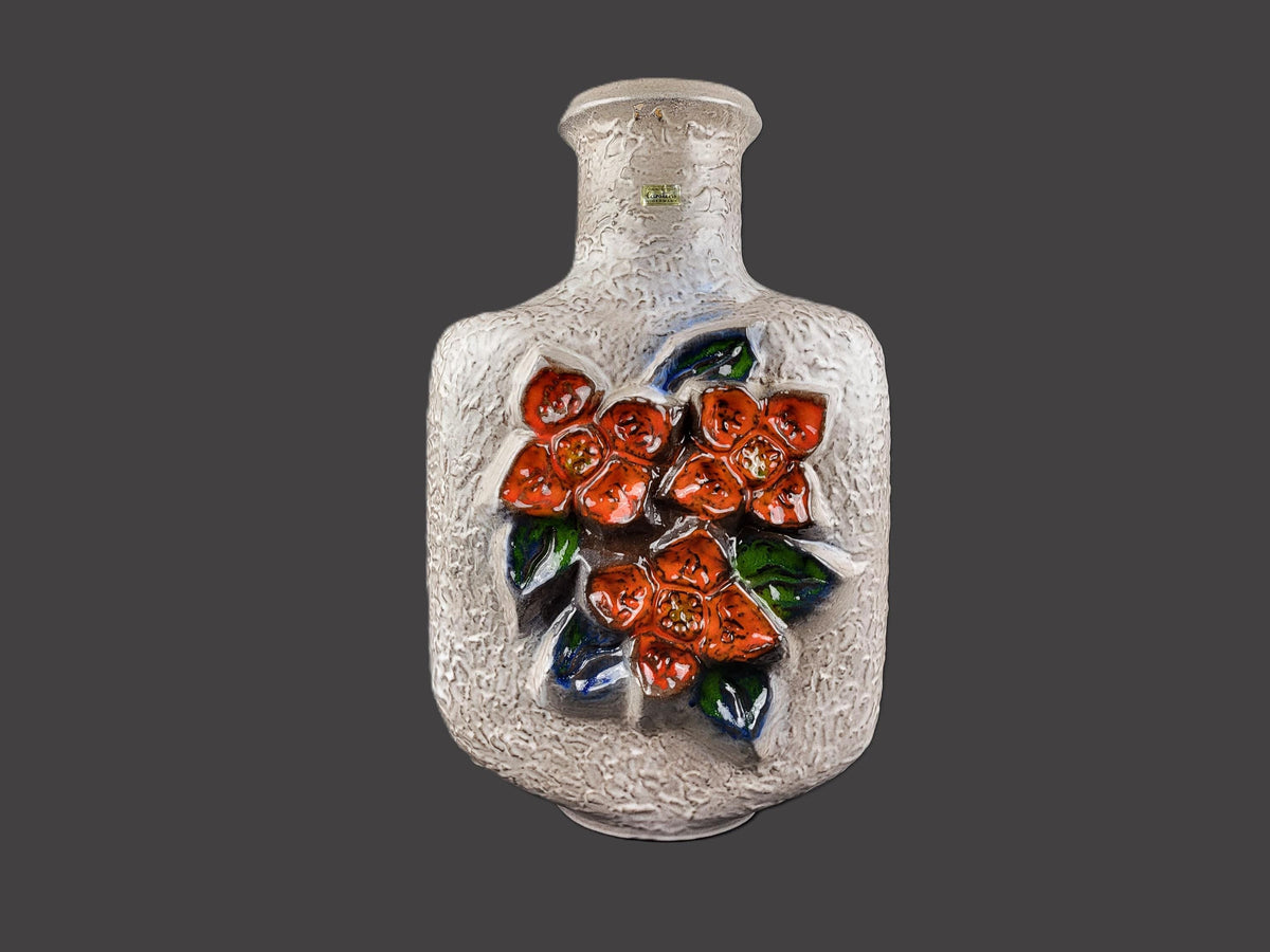 Vintage CARSTENS KERAMIK XXL Floor Vase with Flower Decor 1960s West German Pottery