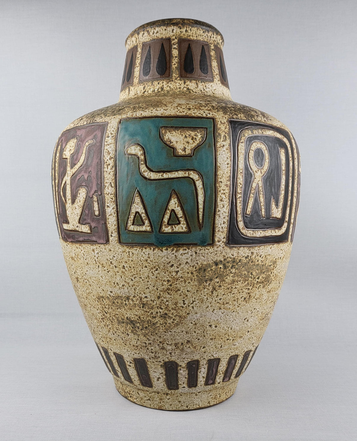 Vintage CERAMANO XL Floor Vase with Amon decor 161 West German Pottery 1960s
