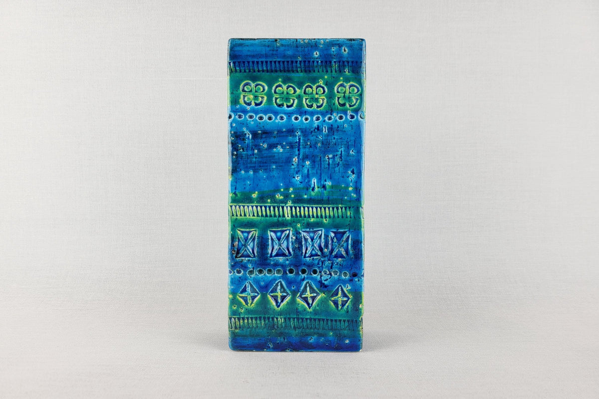 Vintage BITOSSI Rimini Blu Rectangular Vase by Aldo Londi Italian Pottery 1960s