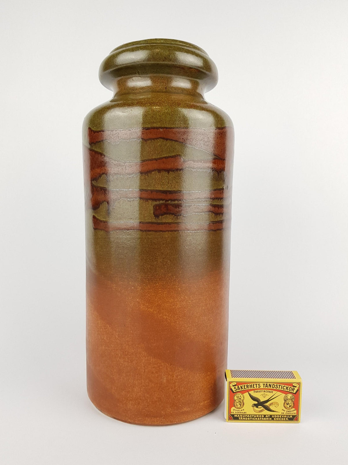 Vintage SCHEURICH KERAMIK Green and Brown Fat Lava Vase 517 30 West German Pottery 1970s