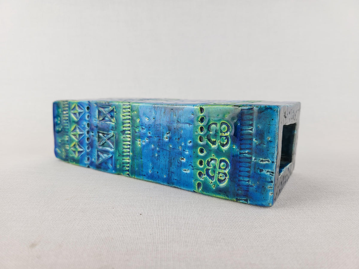 Vintage BITOSSI Rimini Blu Rectangular Vase by Aldo Londi Italian Pottery 1960s