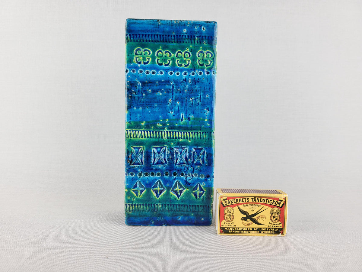 Vintage BITOSSI Rimini Blu Rectangular Vase by Aldo Londi Italian Pottery 1960s