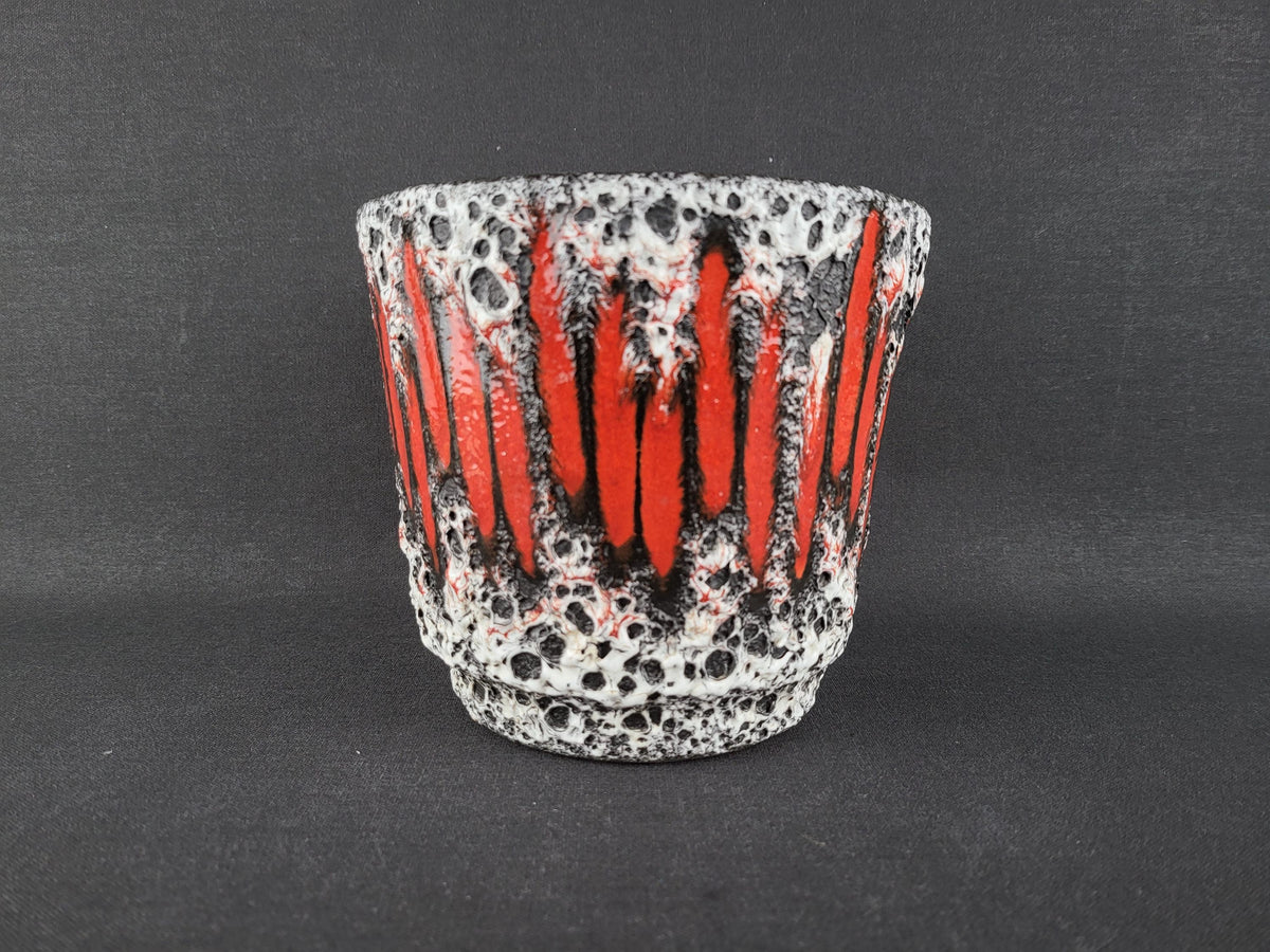 Vintage SCHEURICH KERAMIK Black and White Fat Lava Planter/Flower Cache Pot with Lora decor 806-14 West German Pottery 1970s