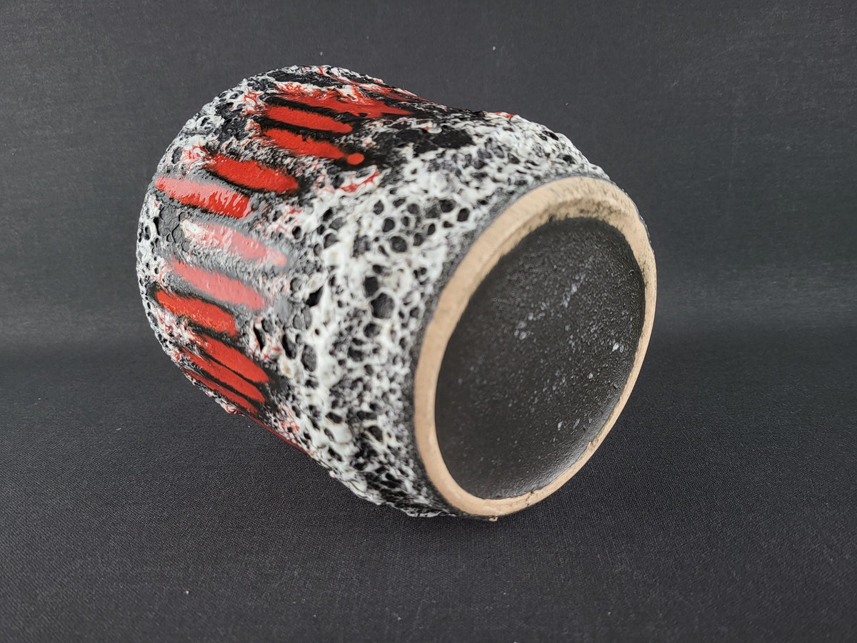 Vintage SCHEURICH KERAMIK Black and White Fat Lava Planter/Flower Cache Pot with Lora decor 806-14 West German Pottery 1970s