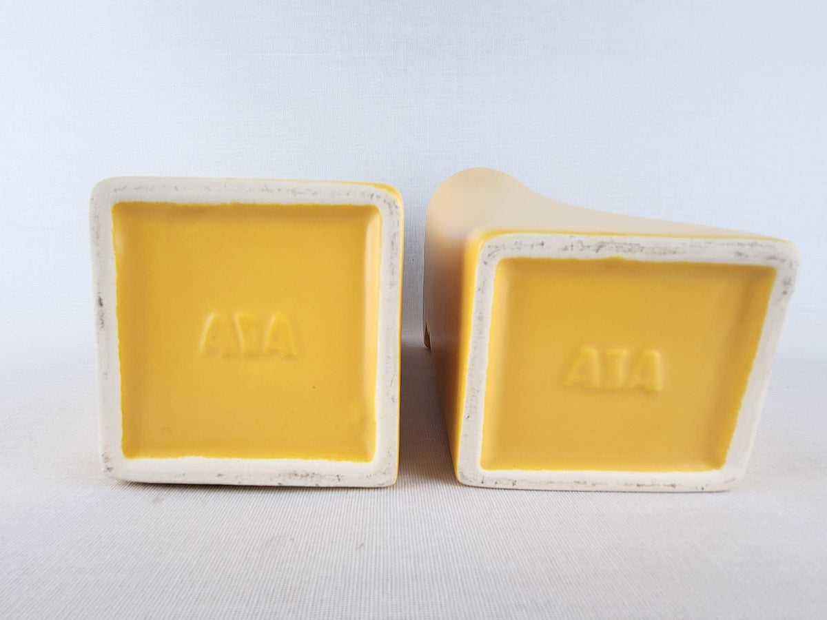 Vintage ASA SELECTION Set of 2 Yellow "Kiss" Face Vases German Postmodern Pottery 1980s
