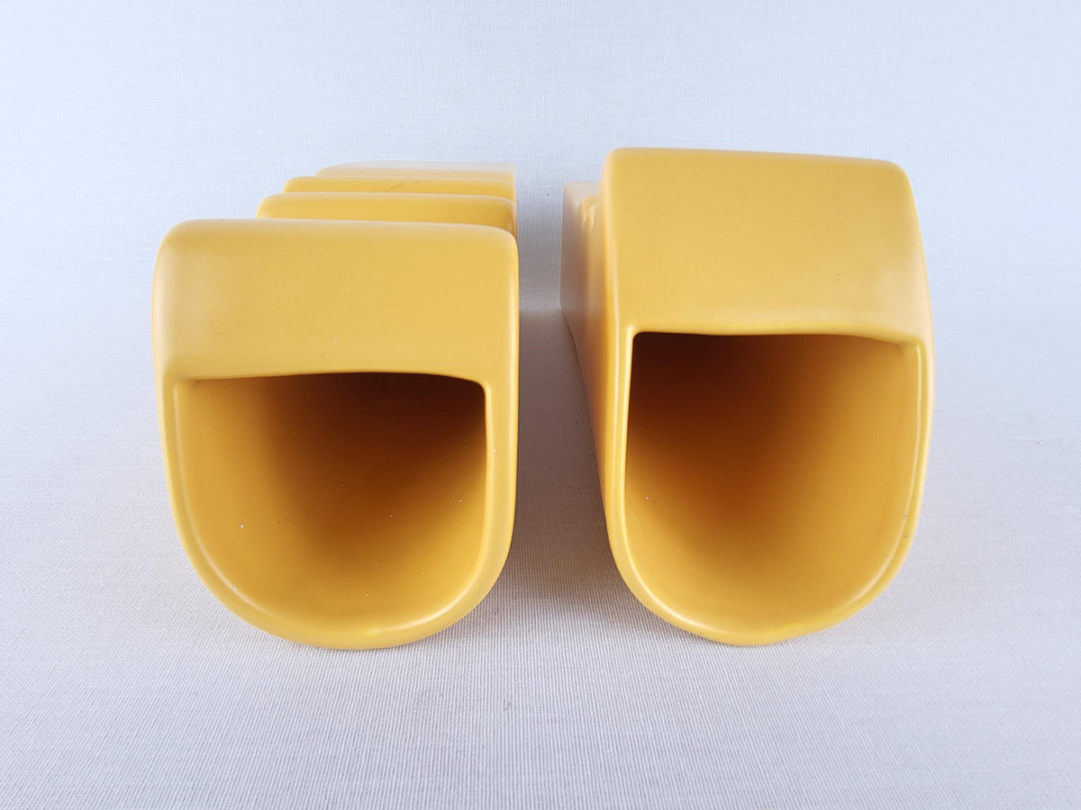 Vintage ASA SELECTION Set of 2 Yellow "Kiss" Face Vases German Postmodern Pottery 1980s