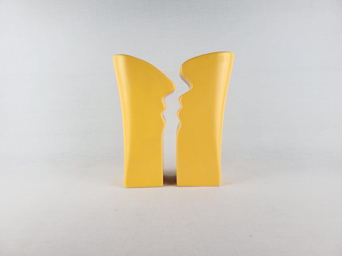 Vintage ASA SELECTION Set of 2 Yellow "Kiss" Face Vases German Postmodern Pottery 1980s