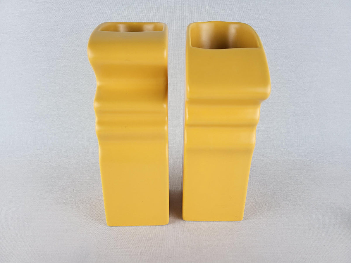 Vintage ASA SELECTION Set of 2 Yellow "Kiss" Face Vases German Postmodern Pottery 1980s