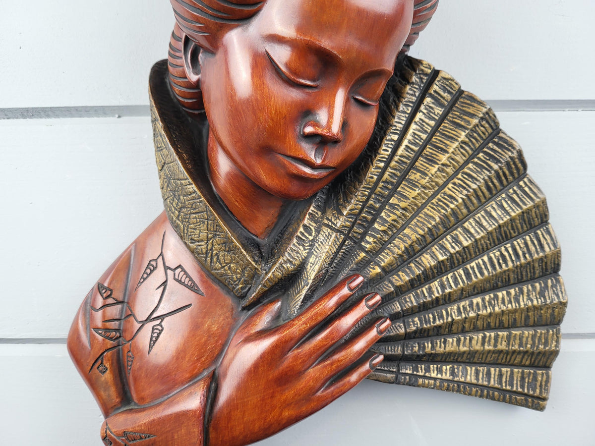 Vintage ACHATIT WERKSTÄTTEN Asian Lady Wall Mask By Hans Schirmer from West Germany 1950s