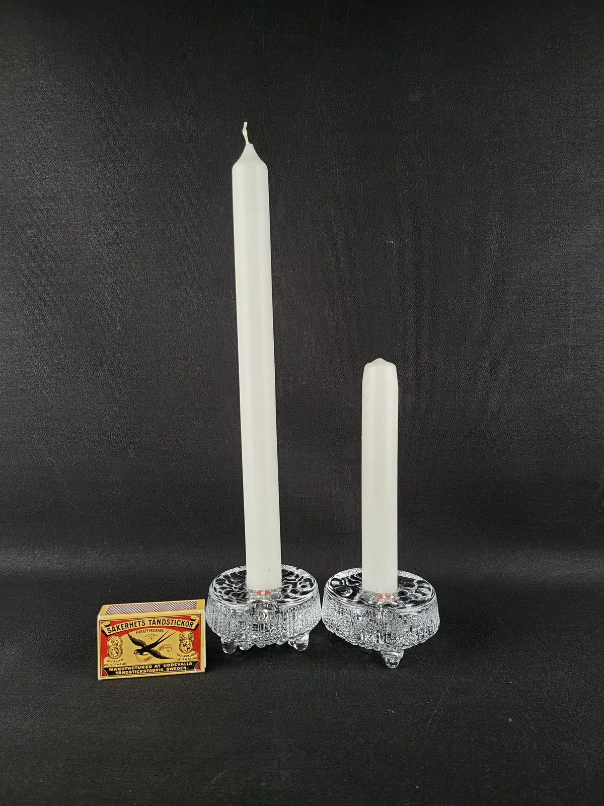 Vintage IITTALA Transparant Set of 2 Candleholders "Ultima Thule" Series By Tapio Wirkkala 1960s Finland