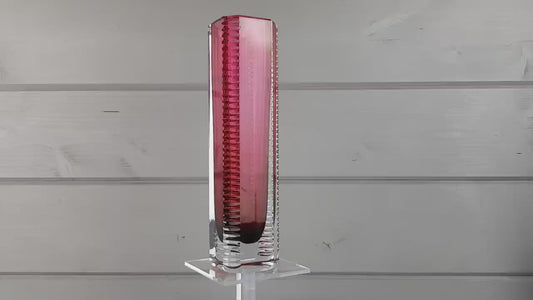 Vintage BEYER & CO Kristallglasfabriken Sinfonie Vase Magenta Pink Cut Crystal Glass Vase Germany 1961
