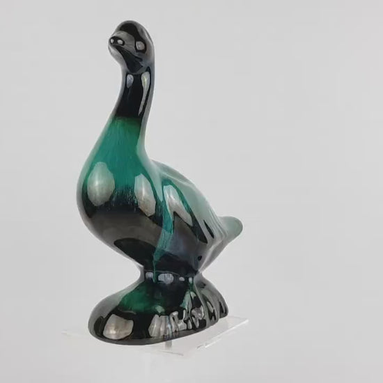 Vintage BLUE MOUNTAIN POTTERY Green and Black Goose Figurine Canada 1960s